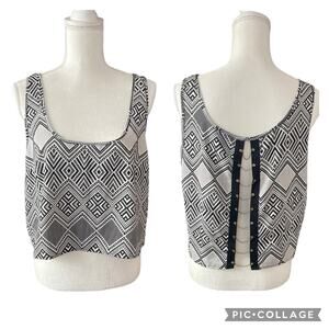 2B Bebe Geometric Crop Flowy Black White Gold Chain Top Size Large Y2K